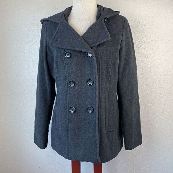 Jason Kole Wool Blend Hooded Pea Coat Size M EUC - Picture 1 of 7
